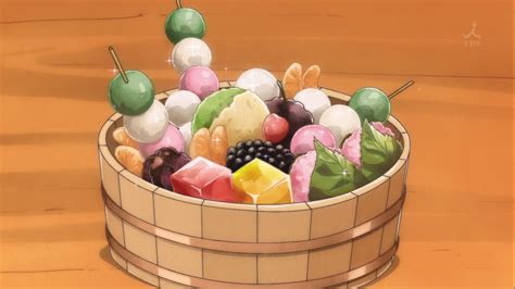 Japanese : basketfull of Dango, sakura Mochi & Fruits! | Food illustrations, Kawaii food, Anime ...