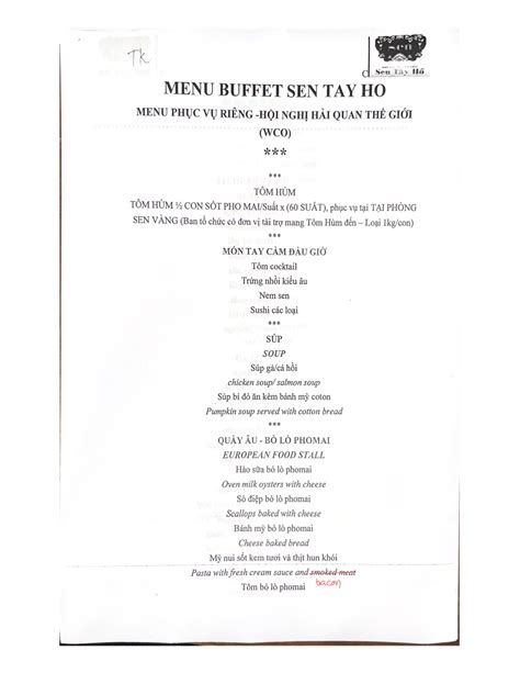 MENU Buffet SEN TAY HO - Some details - Numerical Methods - Studocu