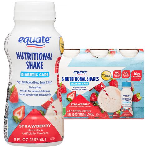 Equate Diabetic Care Nutritional Shakes, Strawberry, 8 fl oz, 6 Count - Walmart.com