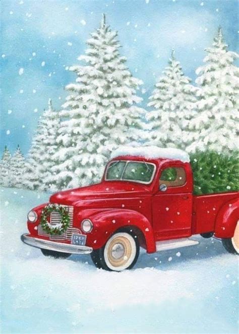 Red Truck with Christmas Tree | Christmas red truck, Christmas scenes, Christmas images