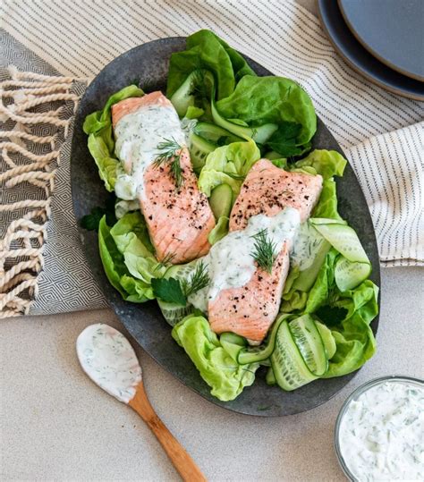 Poached Salmon with Cucumber Dill Sauce - Keto Karma