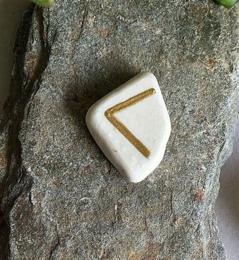 ENLIGHTENMENT Kenaz Rune Stone Charm & Pouch SEA POTTERY Amulet Pagan ...