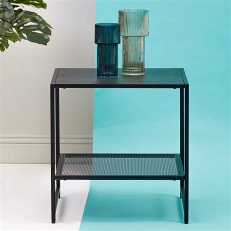 Acre Metal End Table With Open Mesh Shelf In Black | Furniture in Fashion