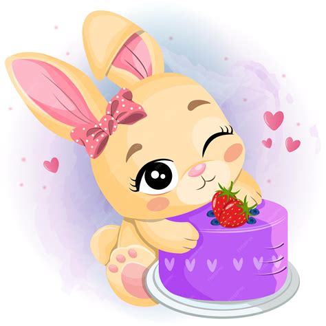 Premium Vector | Cute bunny with birthday cake vector