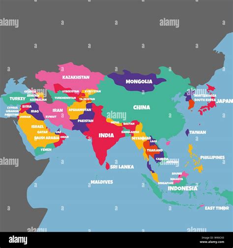 ASIA MAP WITH THE NAME OF THE COUNTRIES illustration vector - Vector illustration Stock Vector ...