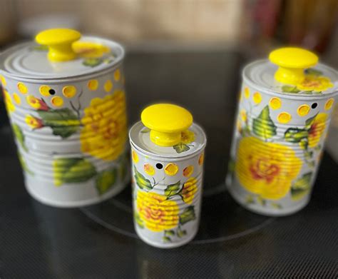 Tin Cans, Painted Tin Cans, Flower Painted Cans, Recycled Tin Cans ...