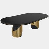 Polished Brass, Black Lacquer, Marble Nero Marquina Oval Dining Table ...