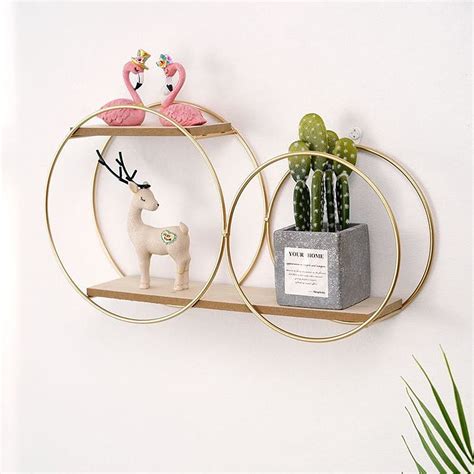 Double Circle Floating Shelves, Round Wood Wall Shelves Shelf Metal ...