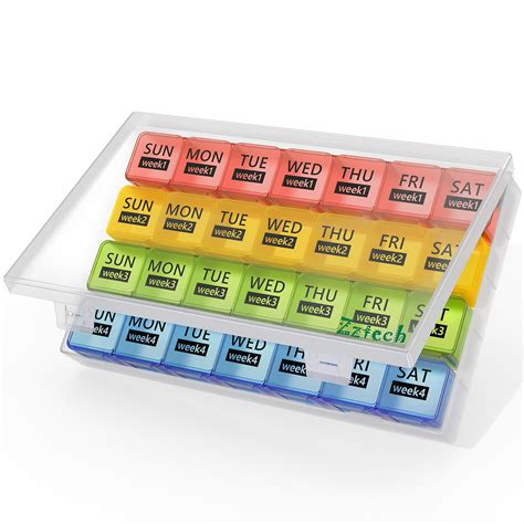 ZzTeck Monthly Pill Organizer 28 Day Pill Box Organizerd by Week, Large 4 Weeks One Month Pill ...