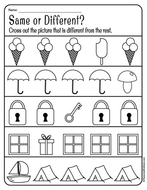 Same and different worksheets for preschool FREE download | Printable ...