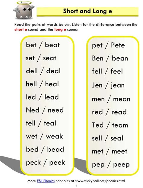 Short and Long e - Word List