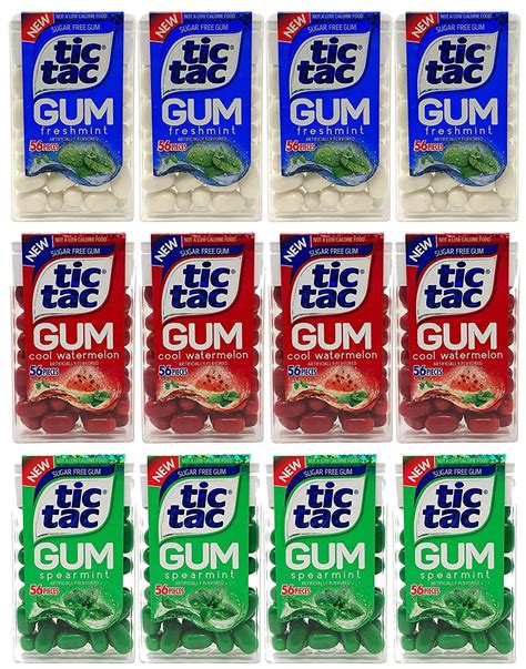 Tic Tac Gum Variety Pack - Fresh Mint, Spearmint, & Cool Watermelon Sugar Free Gum (56 Pieces ...