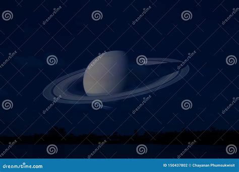 Saturn on Night Sky Back Silhouette Mountain and River Stock Illustration - Illustration of ...