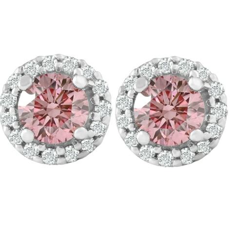 Pompeii3 - 1/2 Ct Halo Pink Diamond Lab Grown Diamond Studs White Gold Screw Back Earrings ...