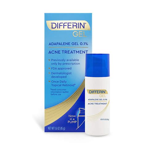 Differin 0.1% Adapalene Acne Treatment Gel Pump, 1.6 oz (45g) *EN ...