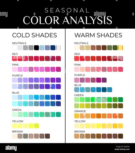 Seasonal Color Analysis Color Palette with Cold and Warm Color Shades ...