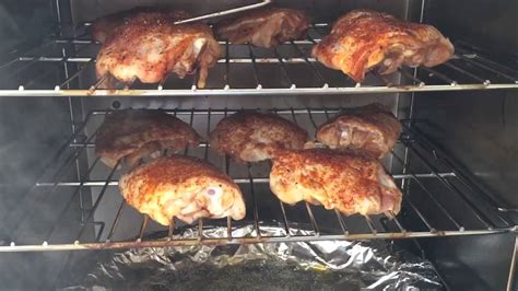 Smoking chicken thighs on electric masterbuilt smoker - YouTube