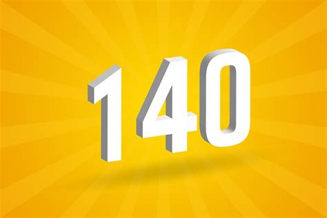 3D 140 number font alphabet. White 3D Number 140 with yellow background ...