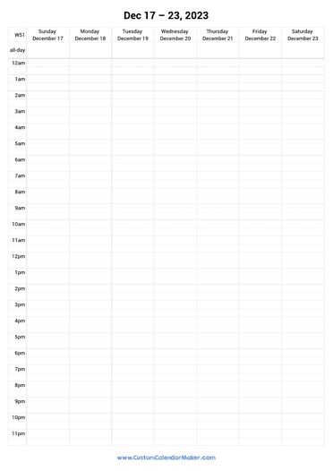 Week 51 2023 - Dates and Printable Calendar Schedule