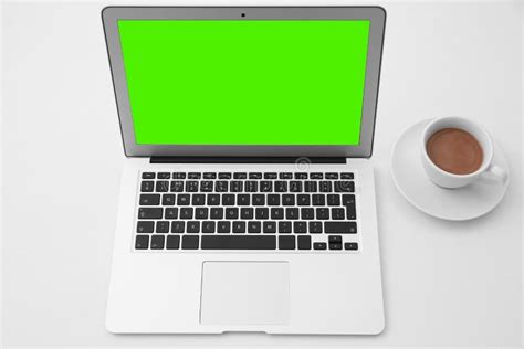 Laptop Display with Chroma Key on Desk. Comfortable Workplace with Modern Computer Stock Image ...