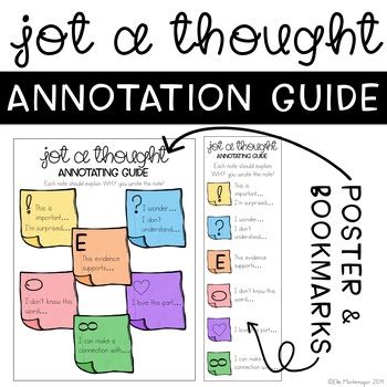 Jot a Thought Annotating Guide Poster & Bookmarks by Elle Montemayor