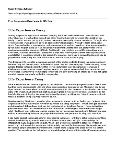 📗 Free Essay about Experience in Life | SpeedyPaper.com