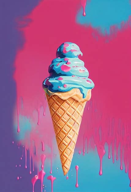 Drippy dripping paint ice cream ice cream in waffle cone concept art ...