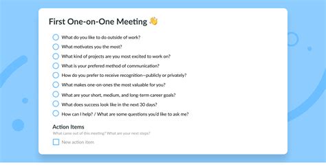 First One-on-One Meeting Agenda Template | Meeting agenda template, Agenda template, Meeting agenda