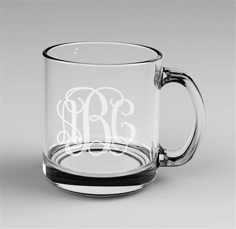 1 Personalized Vine Monogram Glass Coffee Mug Custom Engraved