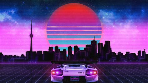 Download Lamborghini In Neon City Wallpaper | Wallpapers.com
