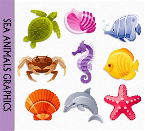 Realistic Ocean Animals Clipart - Just go Inalong