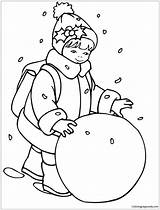 Little Girl Rolling A Snowball Coloring Page  Free Printable sketch template