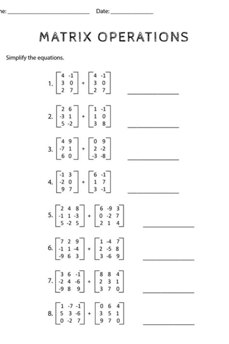 Matrix Multiplication Worksheets