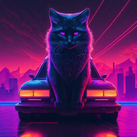 Neon Cat by SynthwaveDream on DeviantArt