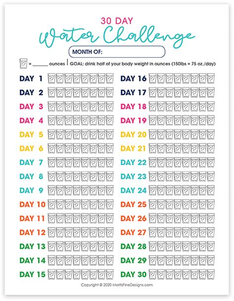 Printable Water Tracker | 30 Day Challenge