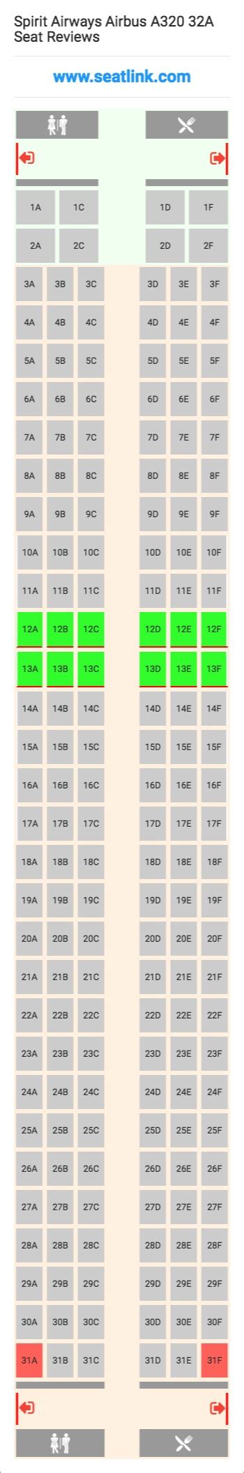 Spirit Airways Airbus A320 32A (320) Seat Map | Delta airlines, United ...