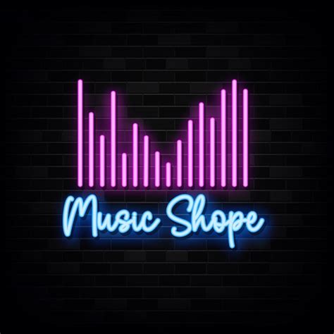 Premium Vector | Music shop neon signs vector design template neon style