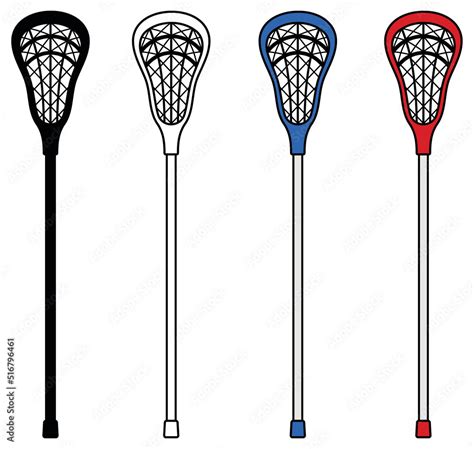 Lacrosse Stick with Mesh Clipart Set - Outline, Silhouette and Color Stock Vector | Adobe Stock