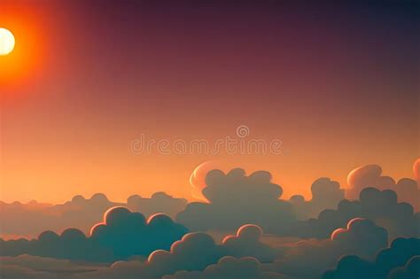 Beautiful Colorful Sunset Sky Blue Cloud Minimalist Illustration ...