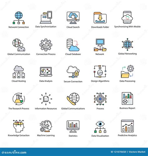 Collection of Data Science Flat Vector Icons Stock Illustration - Illustration of downloading ...