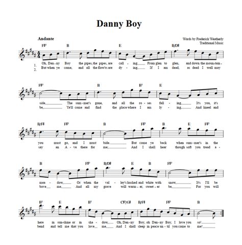 Danny Boy E-Flat Instrument Sheet Music (Lead Sheet) with Chords and Lyrics