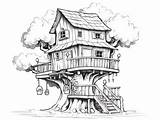 Tree House Coloring Fun  Page sketch template