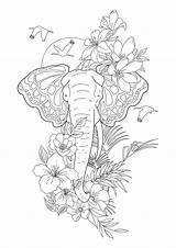 Elephant And Flowers  Elephants Adult Coloring Pages sketch template