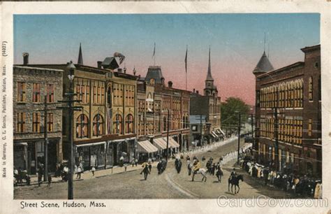 Street Scene Hudson, MA Postcard