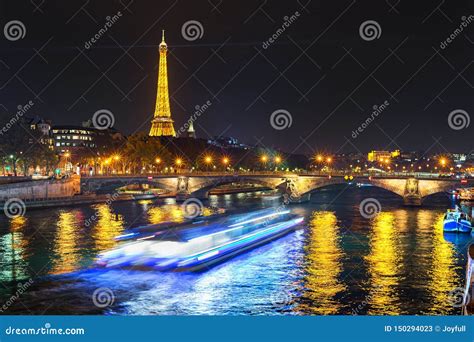 Tourist Boat Eiffel Tower Paris Editorial Stock Photo - Image of night, mtoion: 150294023