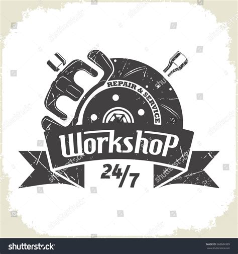 Vektor Stok Workshop Logo Design Monochrome Style Vector (Tanpa Royalti ...