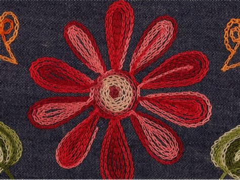 Embroidered Denim Fabric - Multi Floral