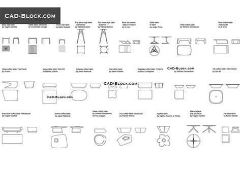 Designer Lounge Tables Download Free CAD Blocks