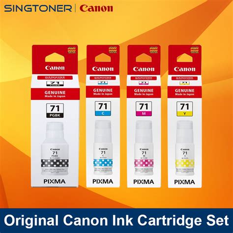 [Original] Canon 71 Pigment Black Cyan Magenta Yellow Refill Ink Bottles for Canon PIXMA G2020 ...