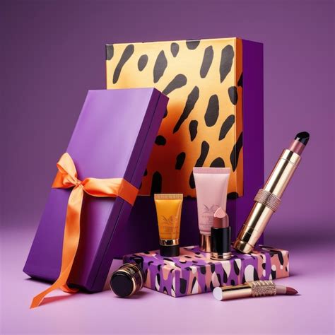 Premium AI Image | a purple box of leopard skin products is next to a ...